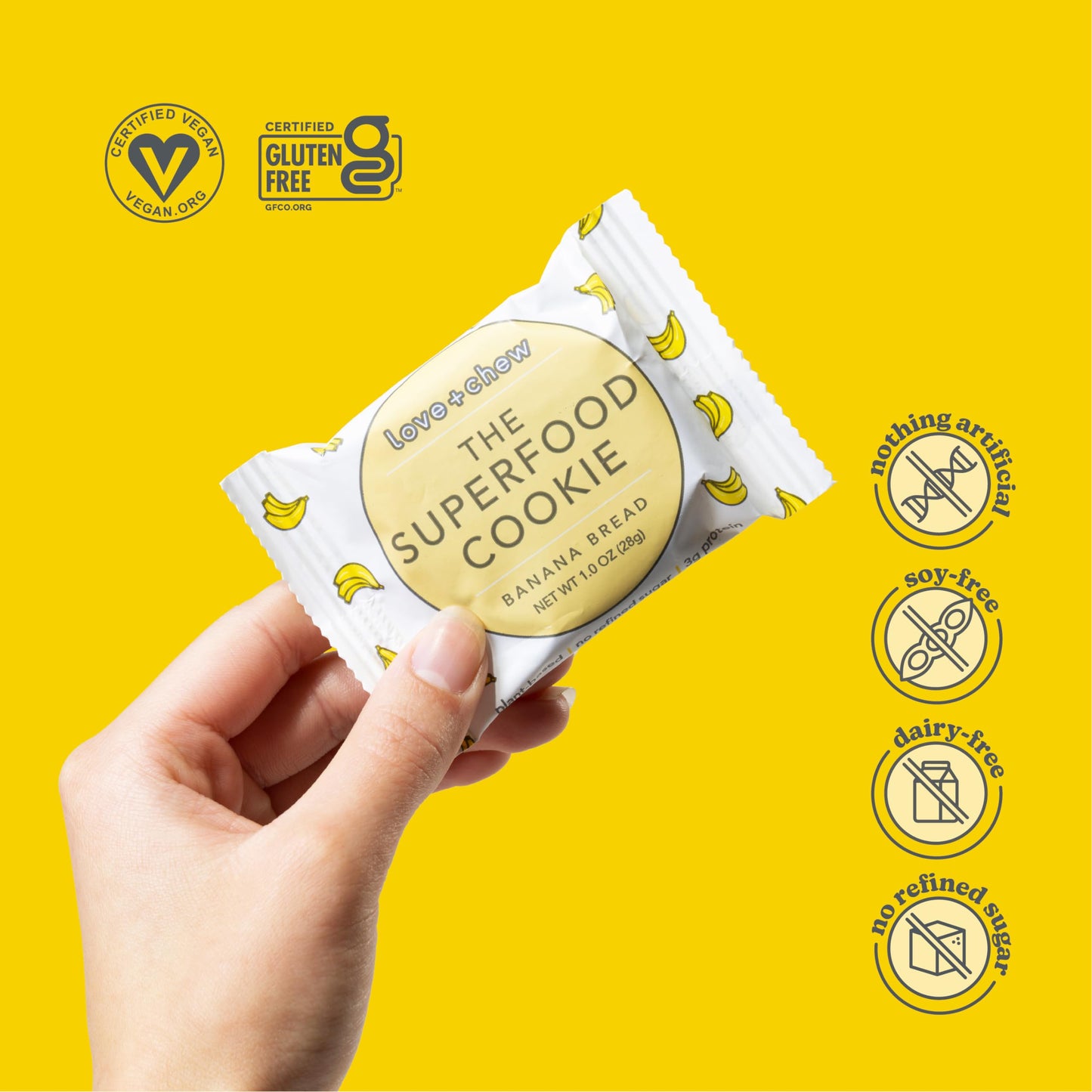 Love + Chew Soft Baked Protein Cookies, Gluten Free | (18) Count Banana Bread Minis | Vegan, Paleo, Non Gmo And Packed With Supe