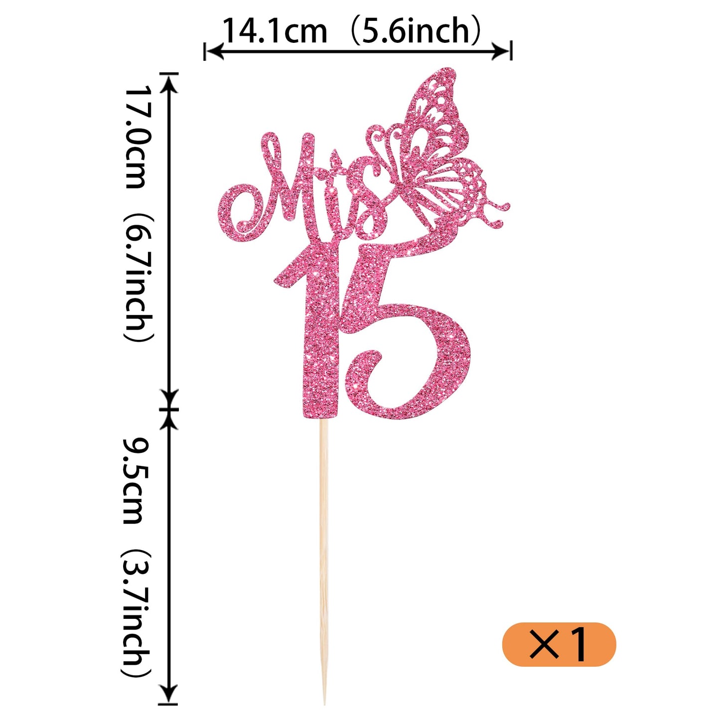 Rssta i Cake Topper Cheers to 15 Years - Deep Pink Cardstock Decoration for 15th Birthday and Anniversary Parties