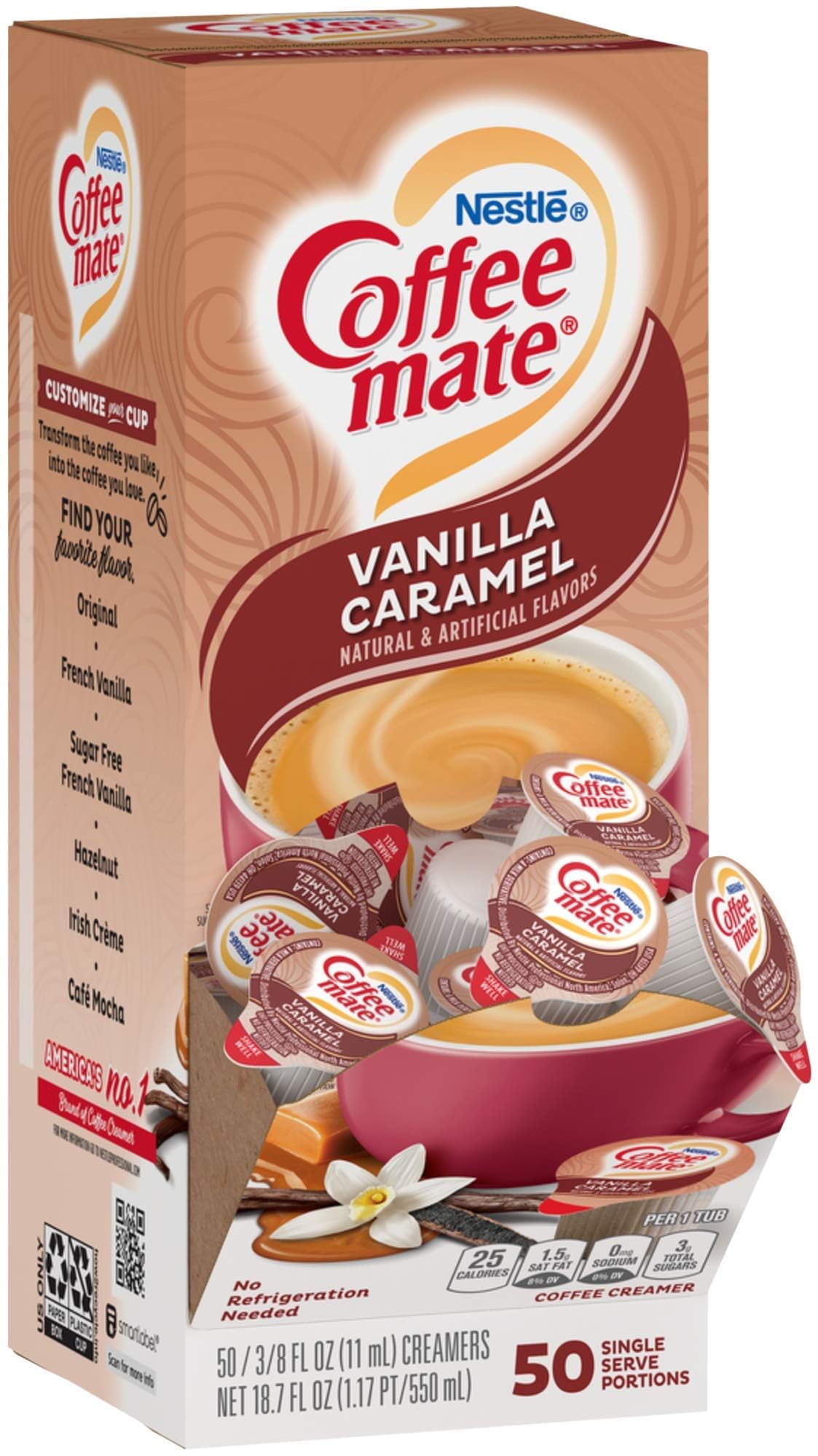 Nestle Coffee Mate Liquid Coffee Creamer Singles, Vanilla Caramel, 50 Ct Box