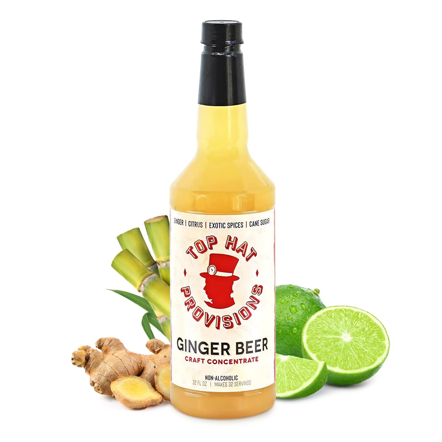 Top Hat Original Ginger malt-inspired Syrup - Spicy Ginger Syrup for Soda Makers - Makes 32 Craft Sodas, Cocktails, Mules or Mocktails - Compatible with SodaStream - 32oz bottle