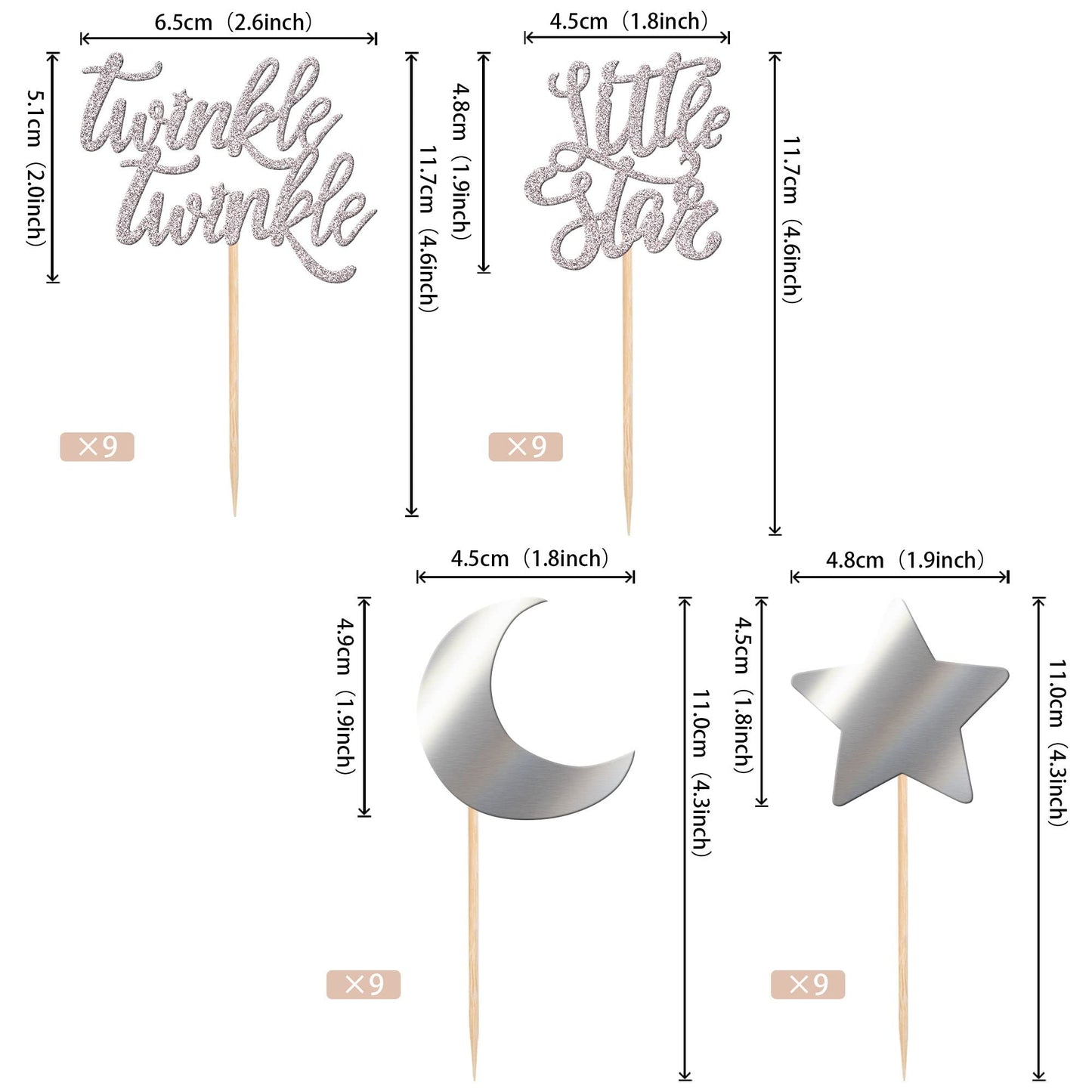 Rssta i Cupcake Toppers 36 Pack Glitter Moon Cloud Picks Gold Model XM245-gold for Baby Shower Birthday Wedding Party Decorations