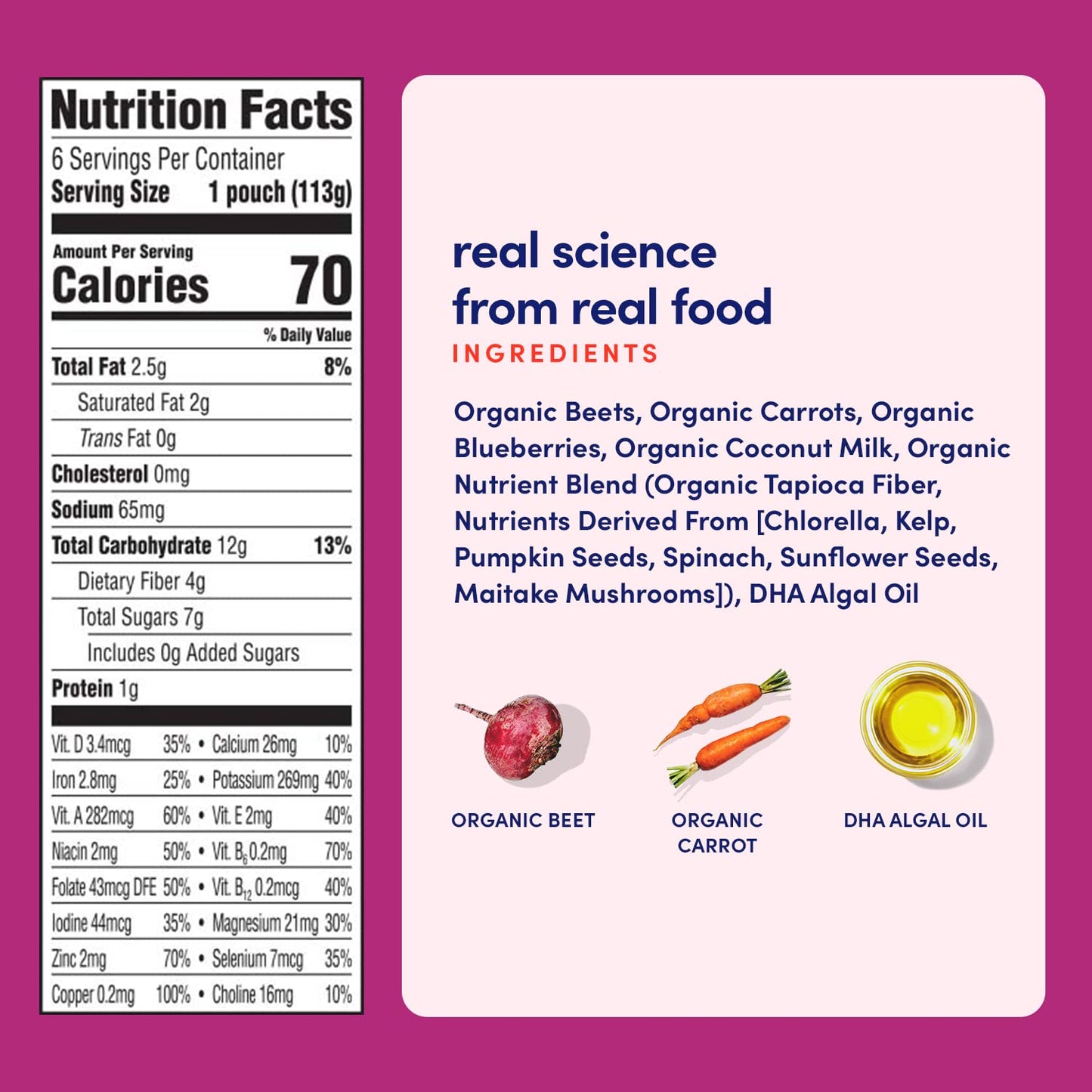 Cerebelly Organic Baby Food Pouches, Beet Carrot Blueberry Purees, 16 Nutrients, No Added Sugar, Fiber & Non-Gmo, 4Oz, 6 Pack