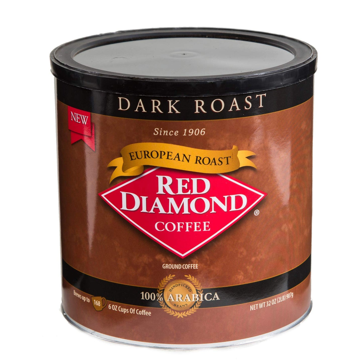 Red Diamond Ground Coffee  Dark European Roast  Top-High Standardrabica Beans  Bold & Smooth Flavor  32 Ounce Resealable Can