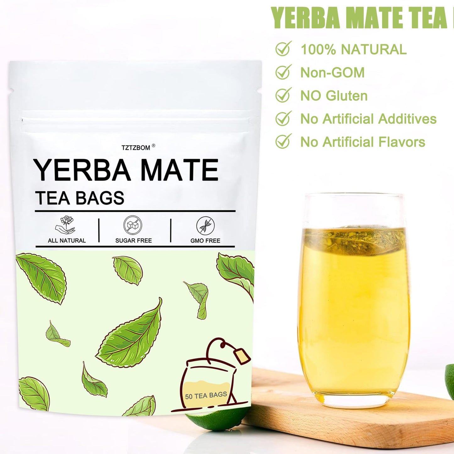 Yerba Mate Tea Bag, 50 Teabags, Unsmoked Yerba Mate, 100% Natural Cultivated From Argentina - Rich In Antioxidants And Plant Nut