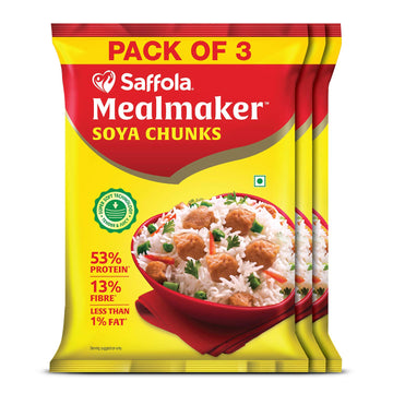Saffola Mealmaker Soya Chunks With Supersoft Technology, Tender & Juicy, Pouch 3 X 400Gm