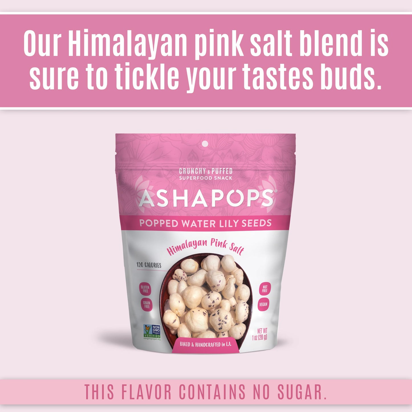 AshaPops Himalayan Pink Salt Flavored Popped Water Lily Seeds, 1 oz (Pack of 6) - Gluten-Free, Vegan, Paleo, Nut-Free, Corn-Free