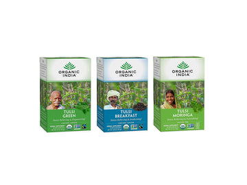 Organic India Energizing Tulsi Herbal Tea Favorites - Breakfast, Green, Moringa - Holy Basil, Adaptogen, Vegan, USDA Certified O