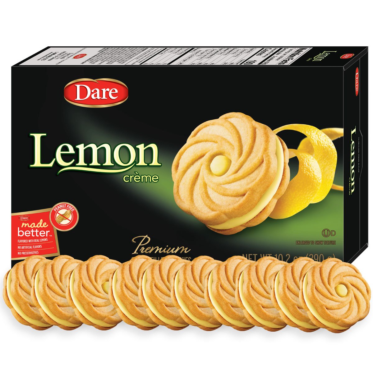 Dare Lemon crAme cookies ??Made Fresh with Real Lemon Filling and No Artificial Flavors, Peanut Free ??102 Ounces (Pack of 12)