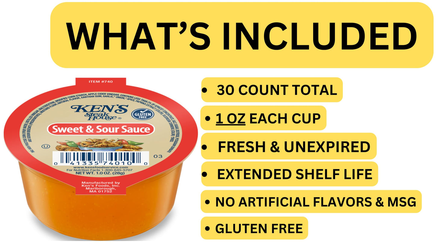 30 Count | Salad Dressing Dipping Sauce Portion Cups | Single Serve Packets (Sweet And Sour)