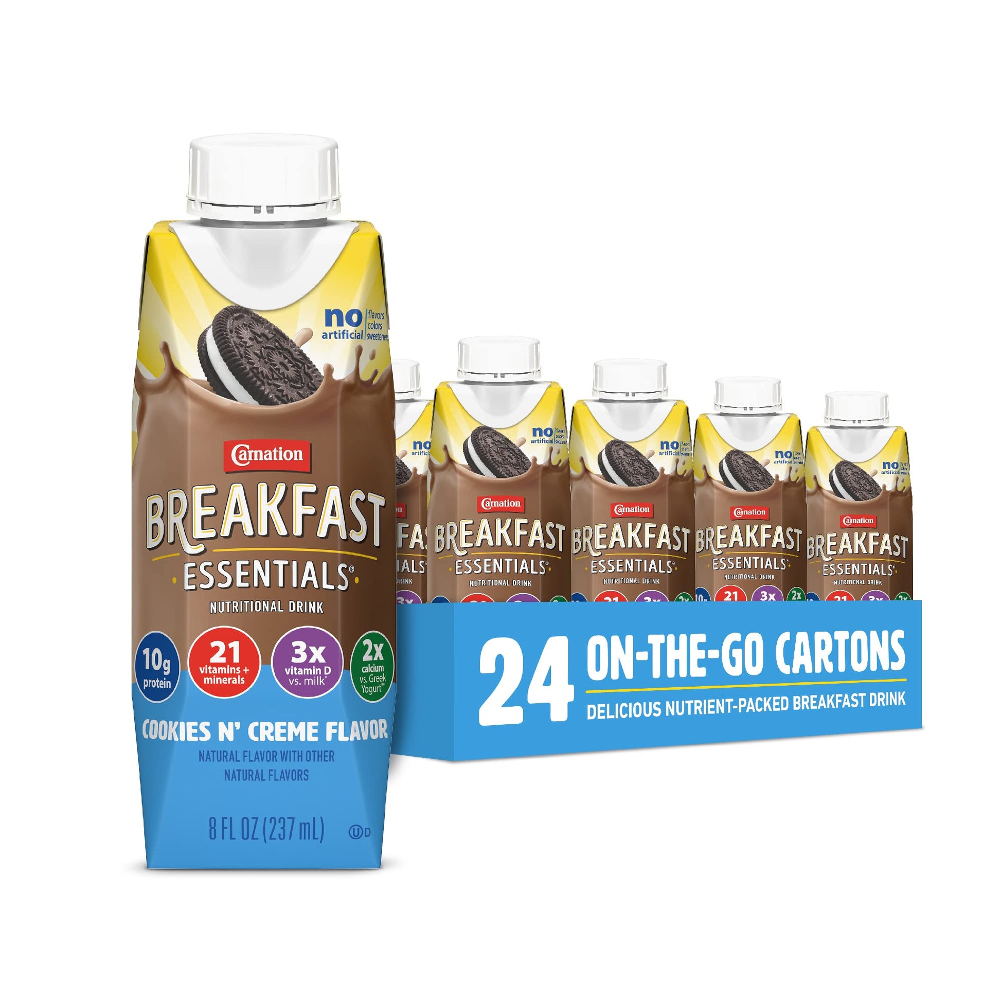 Carnation Breakfast Essentials Nutritional Drink, Cookies N Crème, 8 Fl Oz, Pack of 24