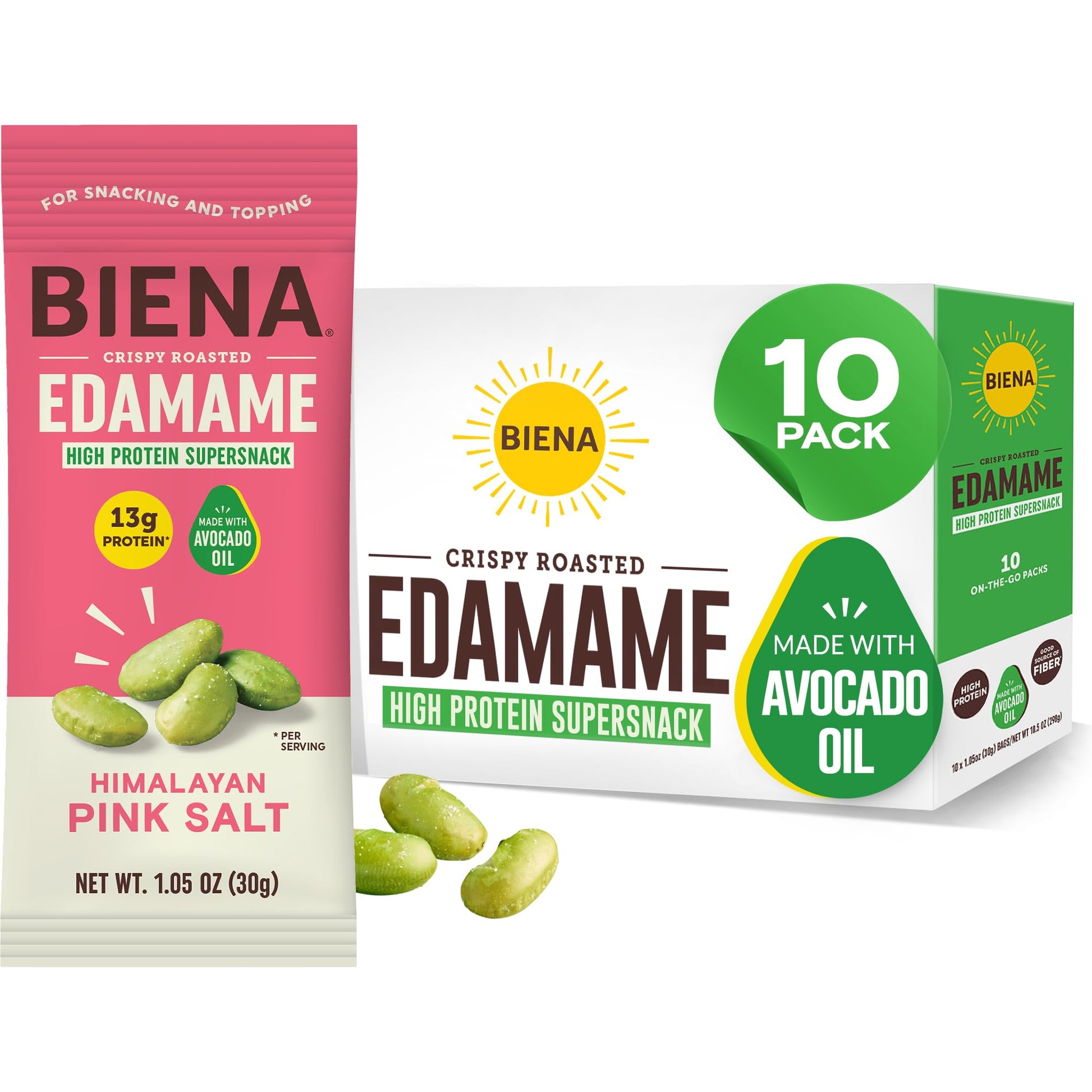 Biena Crispy Roasted Edamame Beans Snack - High Protein Low Carb Snack for Adults & Kids, 13g Protein per Serving - Made w/Avoca