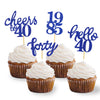 24 Pcs Glitter 40th Birthday Cupcake Toppers for Celebrating Forty Years Old Birthday Party Decorations (Blue)