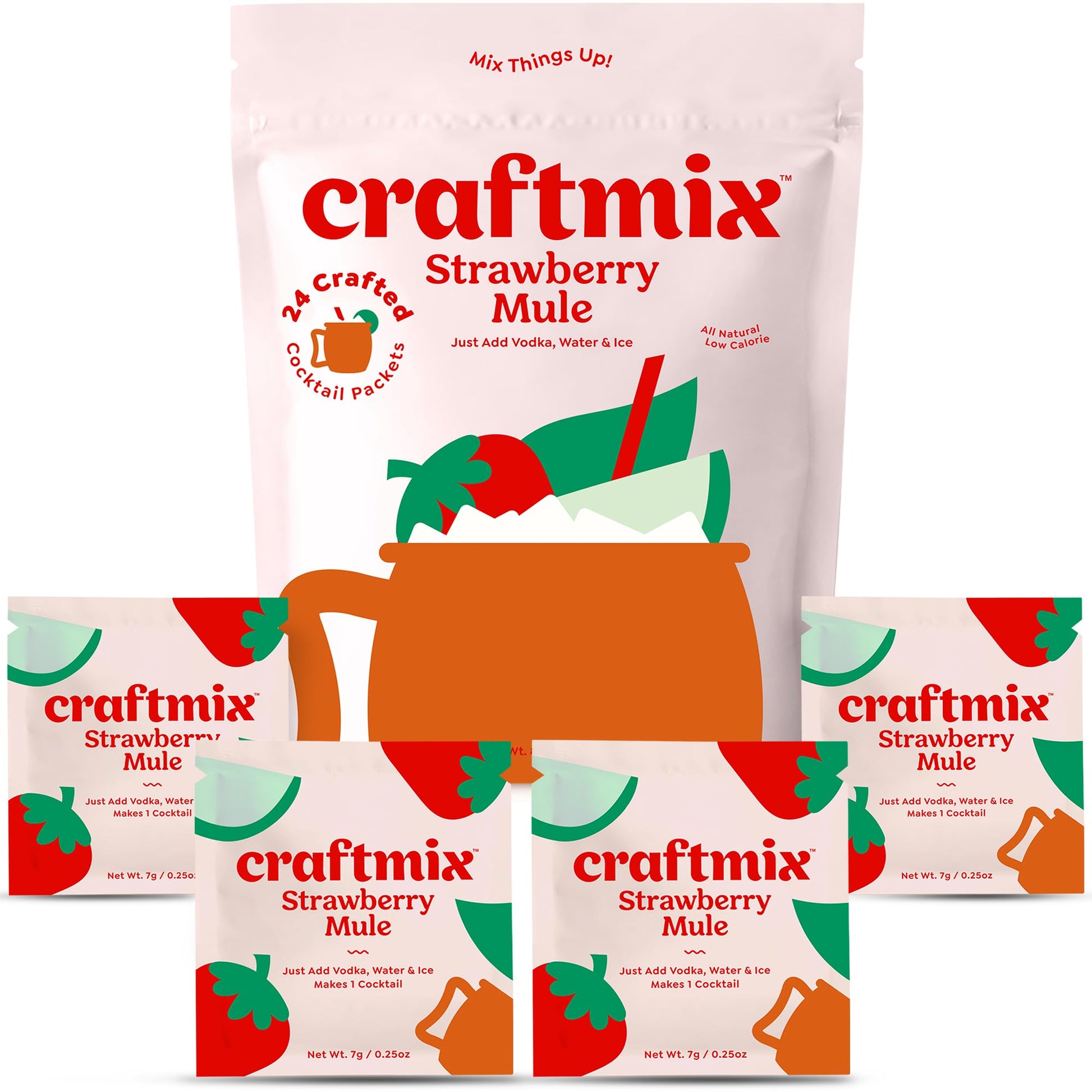 Craftmix Strawberry Mule  Makes 24 Drinks  Skinny Mixed Flavor Mixers Moscow Mule - Mocktail Drink Mixers - Made With Real Fruit - Vegan Low-Carb  Low-Sugar  Non-Gmo  Dairy Free  Gluten Free  Easy To Mix