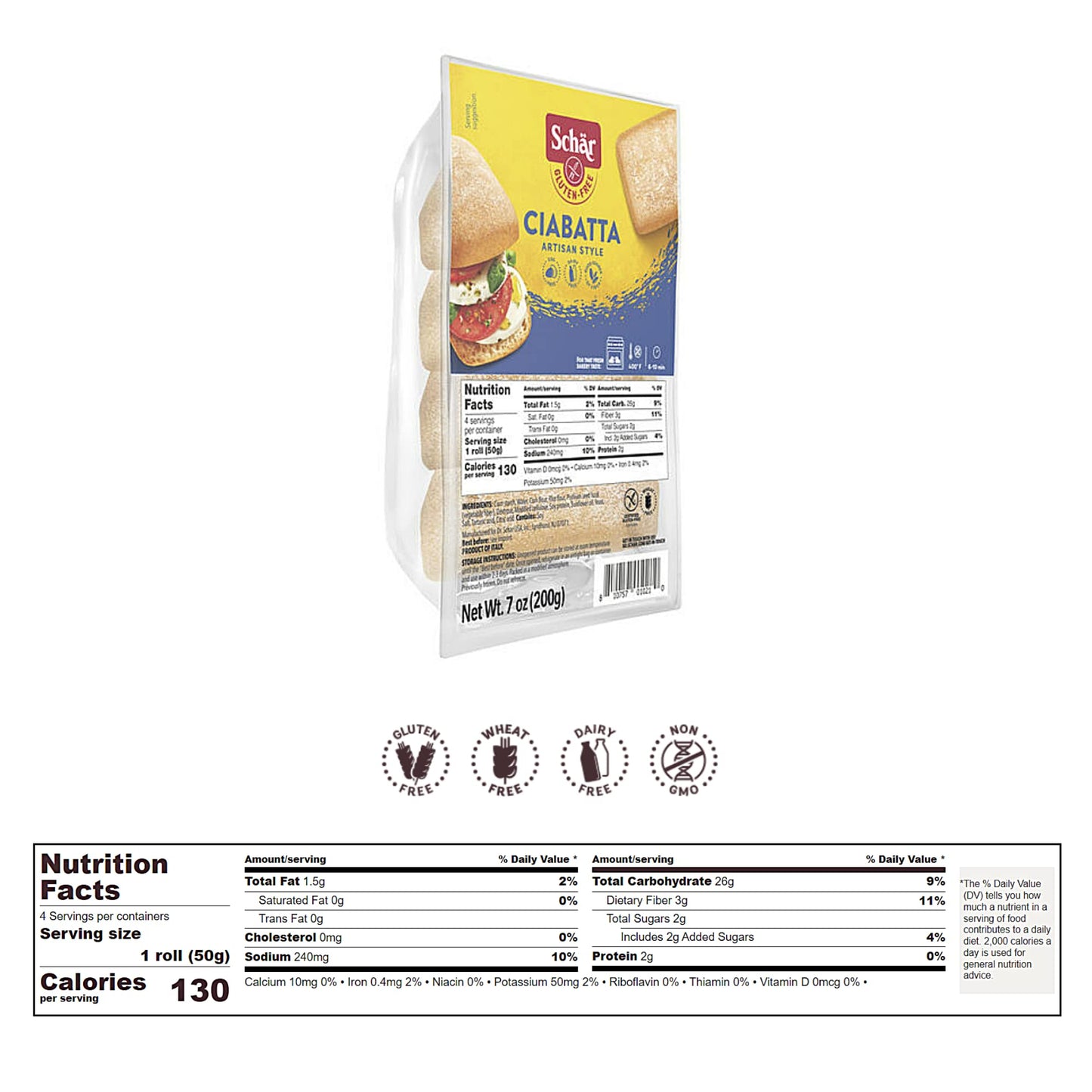 Schar - Ciabatta Rolls - Certified Gluten Free - No Gmo'S, Or Wheat - Dairy Free - (7.0 Oz) 6 Pack