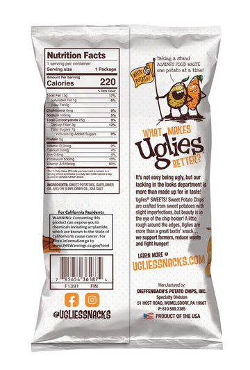 Uglies Sweet Potato Kettle-Cooked Potato Chips, Gluten-Free Snacks, Kosher-Friendly Chips, Non-Gmo Snacks For Kids Or Office, Lu