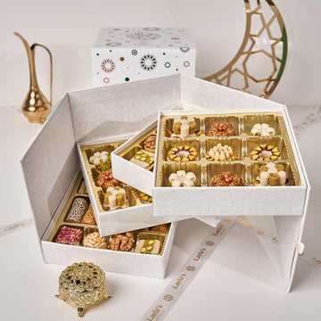 Laylas DELICACIES Mediterranean Treats Gift Box - 46 Bite-Size Halal, Vegetarian, Gluten Free Pastries - Eid Gift Box