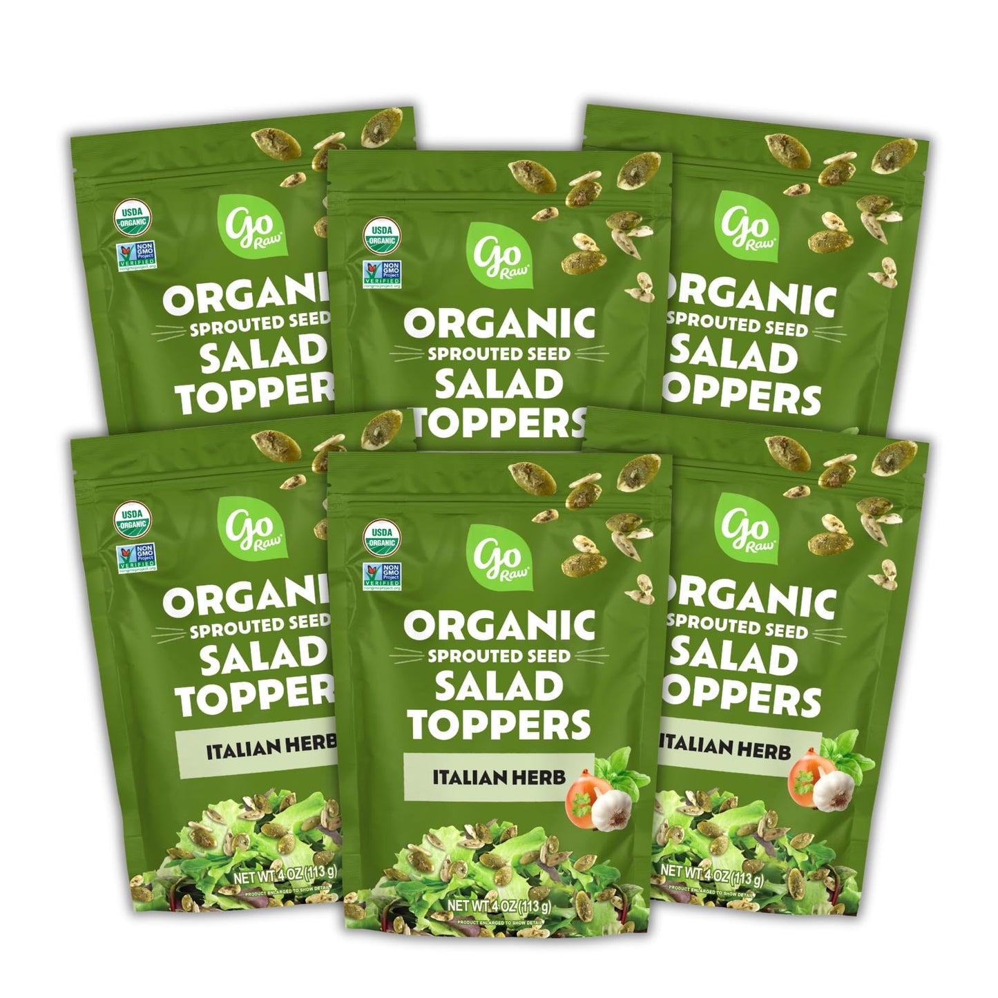 Go Raw Organic Sprouted Italian Herb Salad Toppers, 4 oz, 6 Pack, Pumpkin & Sunflower Seeds, Keto, Kosher