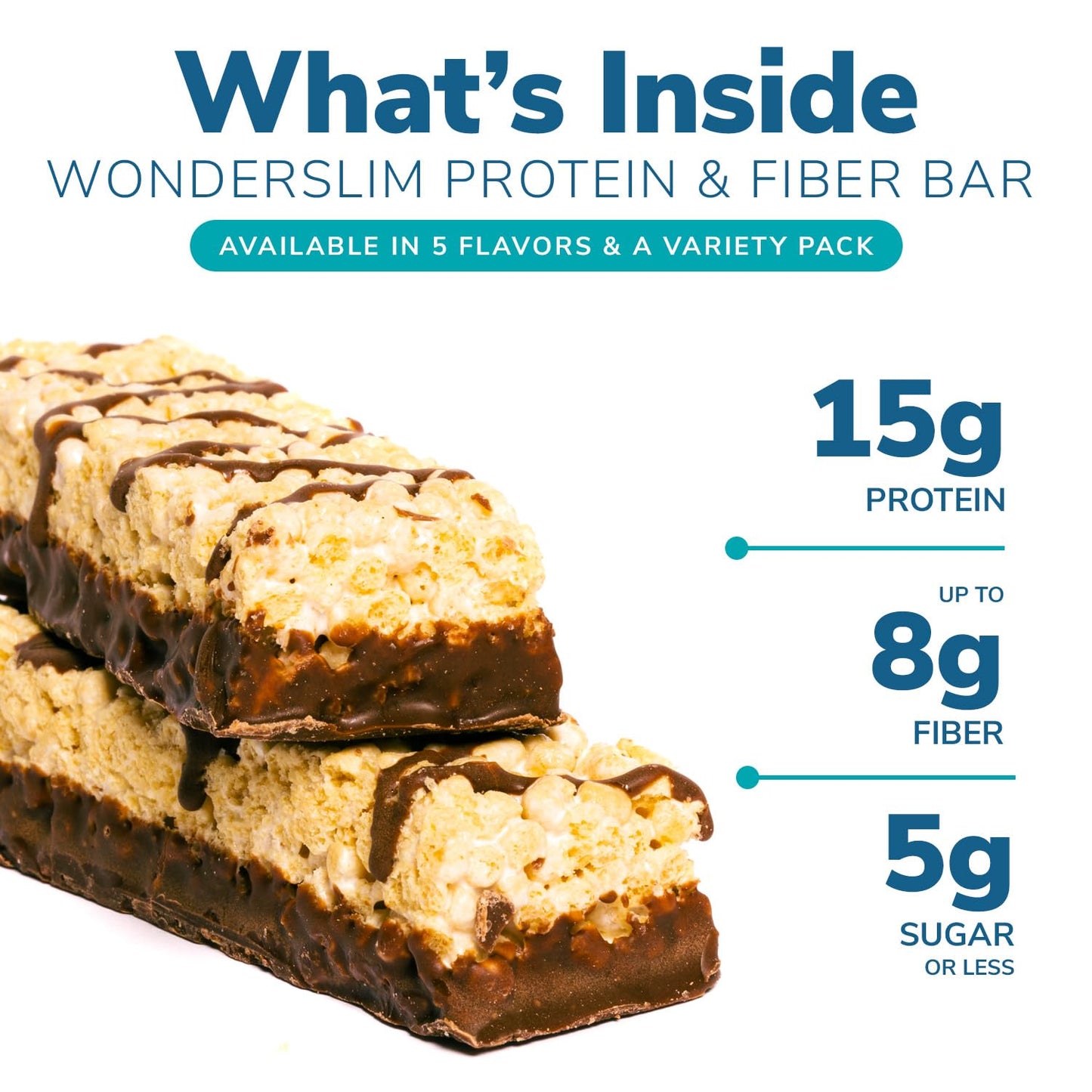 Wonderslim High Fiber Protein Bars, Fluffy Smore Crisp | 15G Protein, 8G Fiber | Low Sugar, Low Carb | Healthy Indulgence | Satisfying, Supports Energy & On-The-Go Convenience, 7 Pack