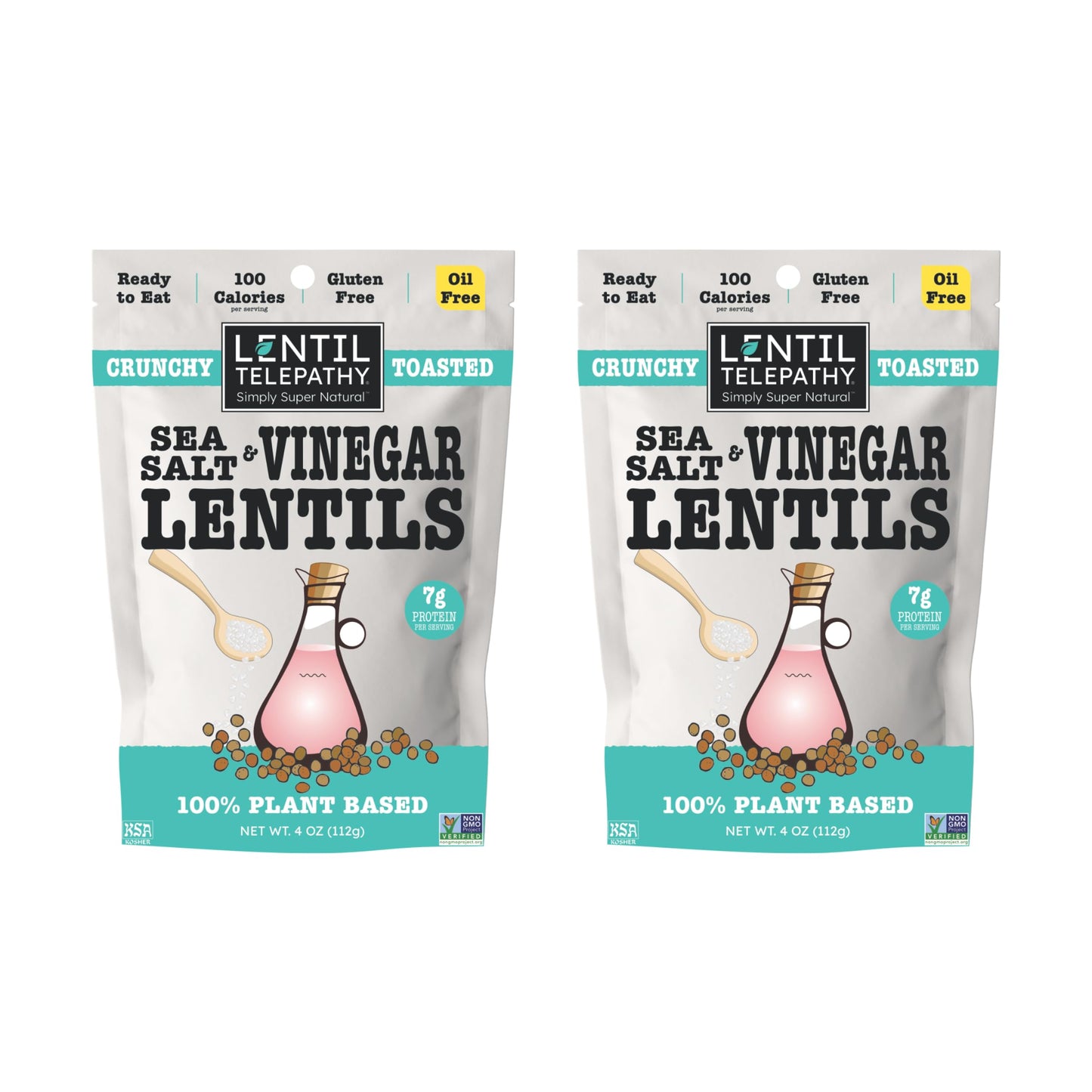 Lentil Telepathy Sea Salt & Vinegar Toasted Lentil Snack - Healthy Low Calorie Snacks, 100% Plant-Based High Protein, Gluten Fre