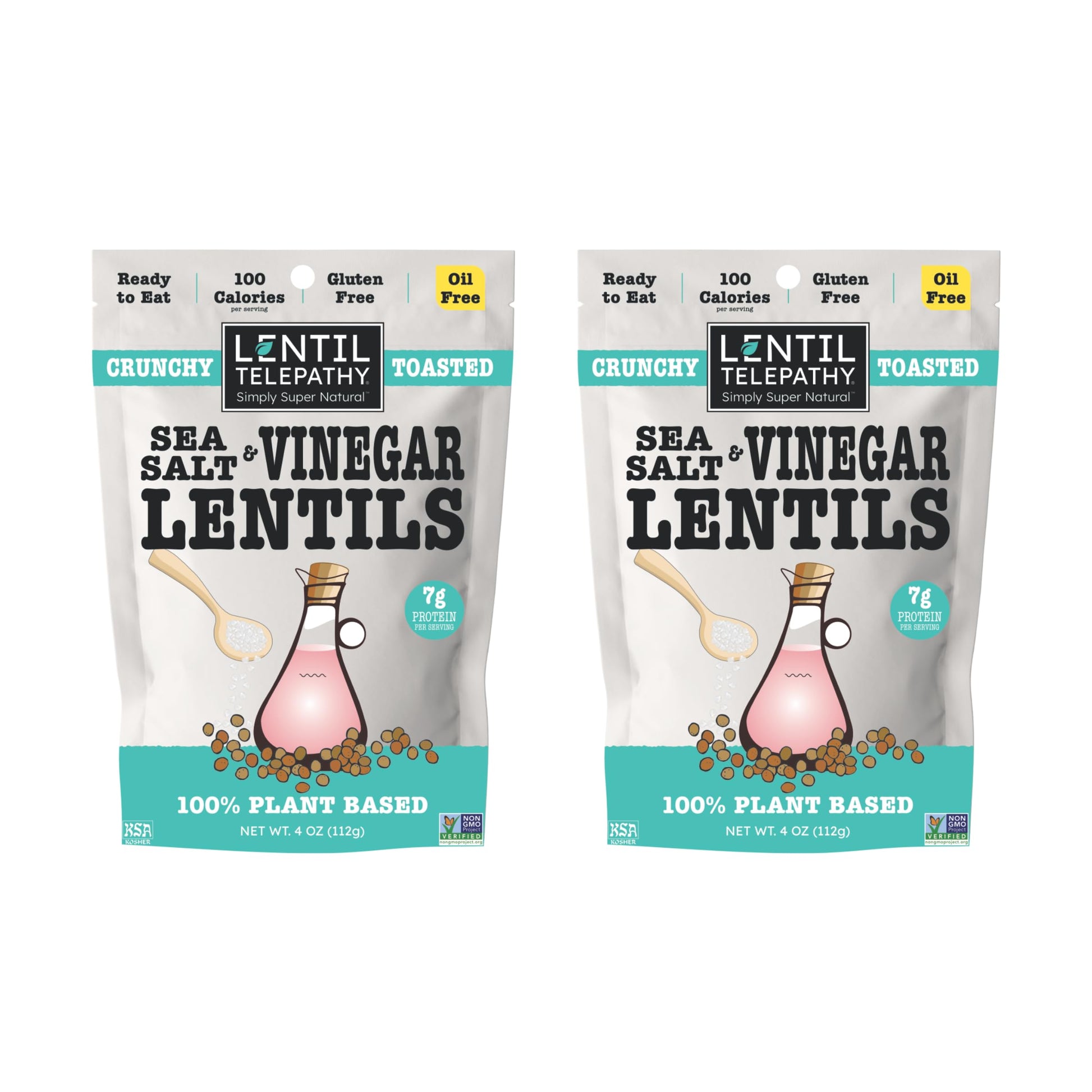 Lentil Telepathy Sea Salt & Vinegar Toasted Lentil Snack - Healthy Low Calorie Snacks, 100% Plant-Based High Protein, Gluten Fre