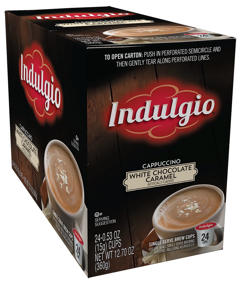 Indulgio Cappuccino K-Cup Pods, White Chocolate Caramel, 24 Count, Model COMINHKG047788