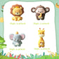LXASIY Jungle Safari Animal Cake Toppers - 10 Pcs, Paper, Elephant Giraffe Lion Monkey, Glittery Tropical Leaves, Safari Theme
