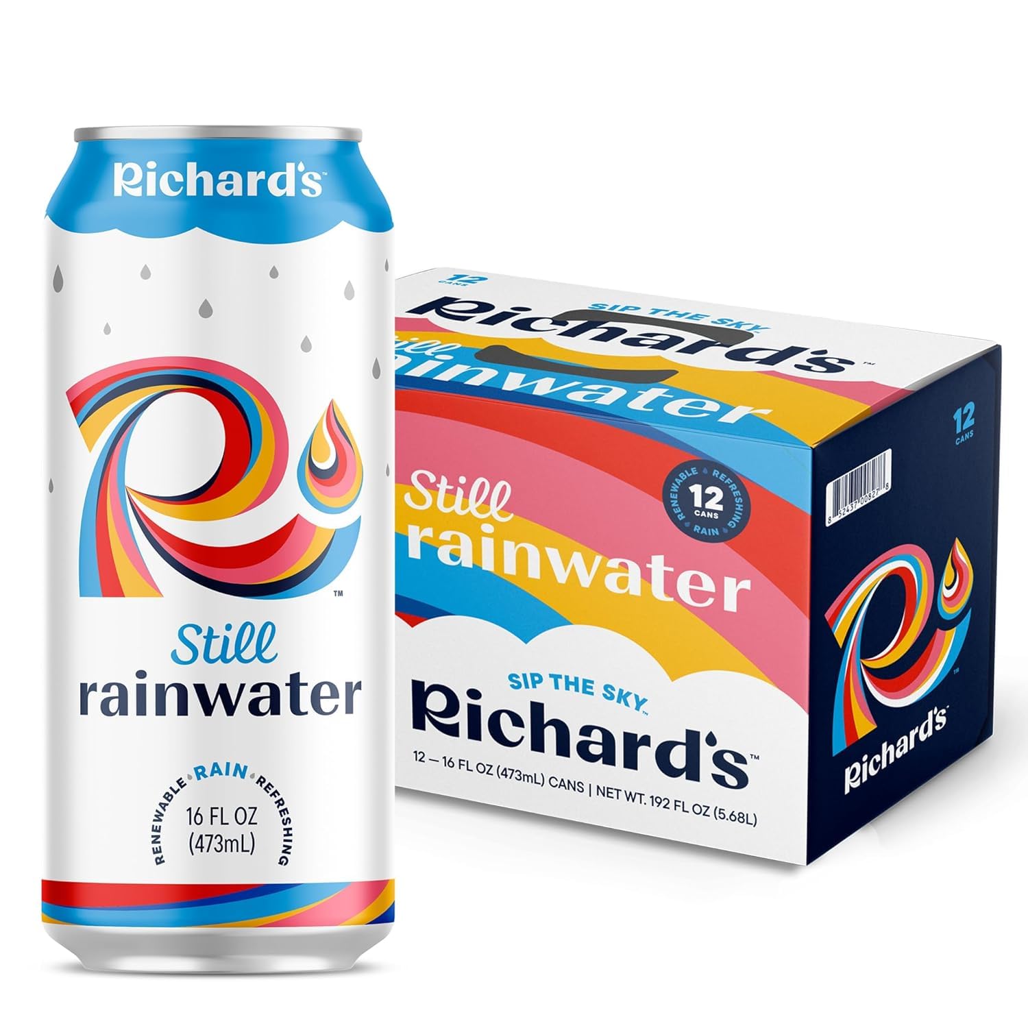Richards Rainwater Still Canned Water, 100% Rain, Naturally Purified Drinking Water (16 fl oz Aluminum Cans, Pack of 12)