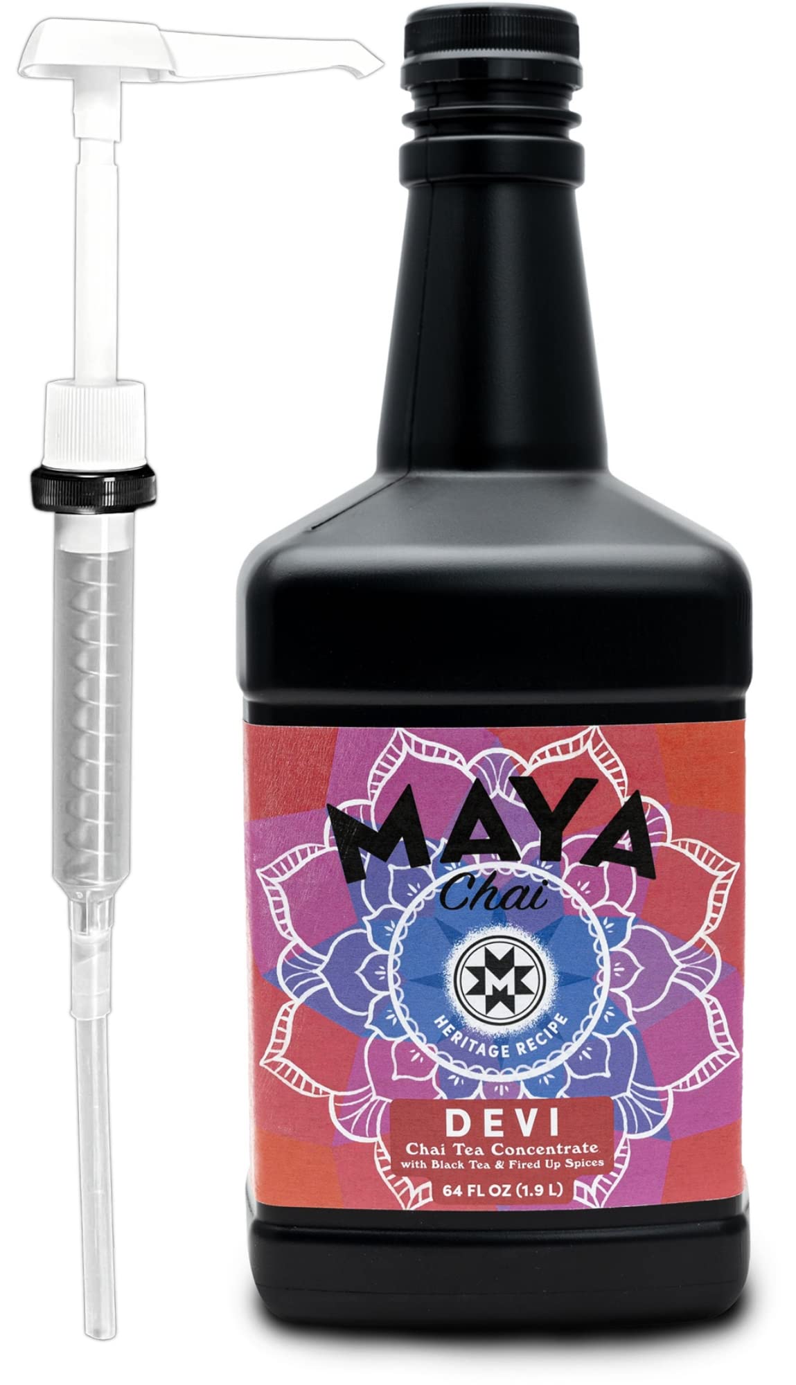 Maya Chai Tea Concentrate, Heritage Recipe, Devi, 64 Ounce With White Pump