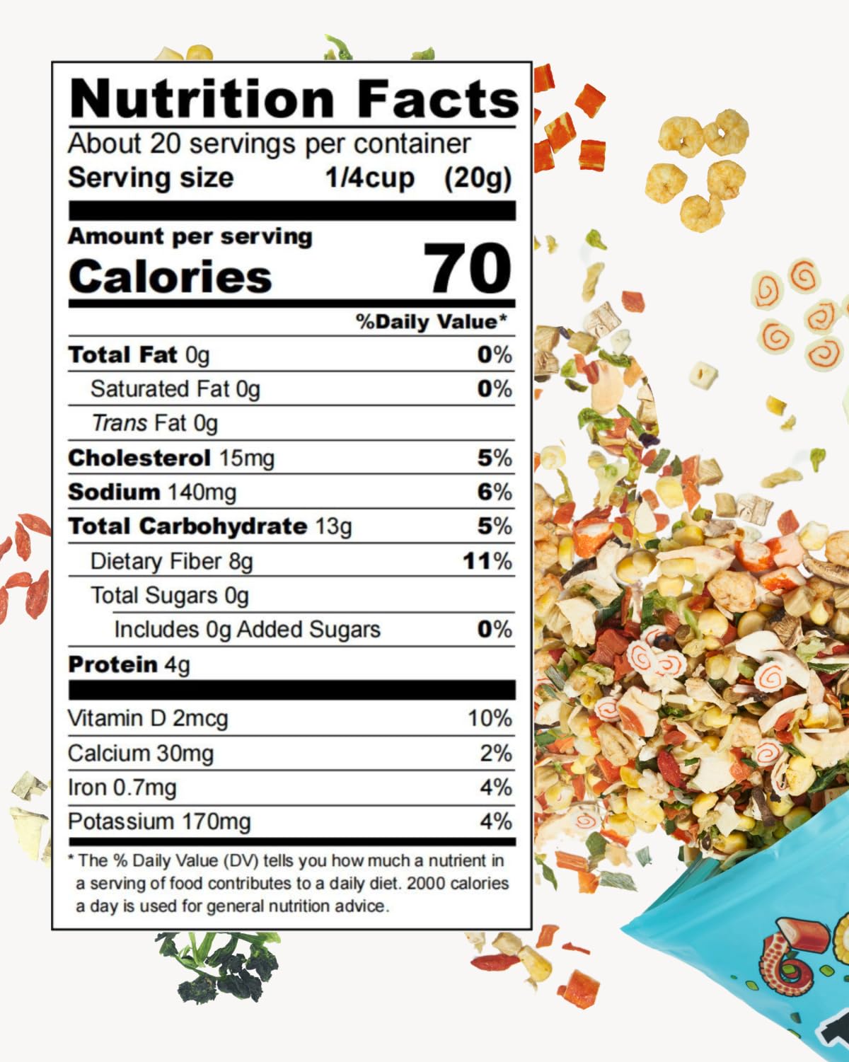 Ramen Toppings Seafood Mix 14Oz, 11 Ingredients Blend With Added Superfood Goji, Dried Ramen Toppings For Ramen Noodles, Non-Gmo