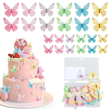 Tyqour 72Pcs Edible Butterfly Cake Decorations Colorful Vivid Butterfly Cake Topper Wafer Paper Butterflies Cupcake Toppers for 