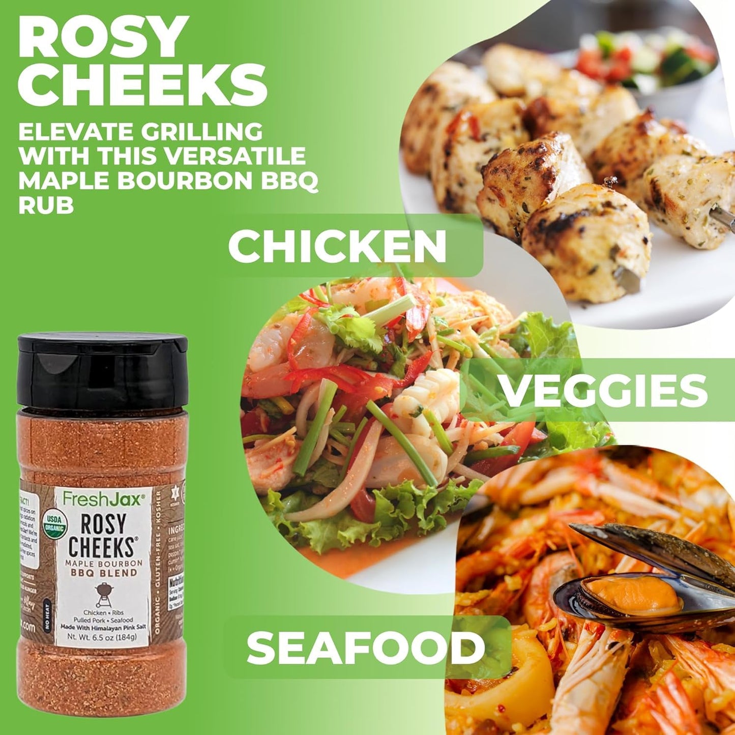 FreshJax Organic Maple spirit-inspired flavor BBQ Rub - Sweet & Smoky Seasoning for Brisket, Ribs, Pork & Chicken - 5.2 oz Large Bottle