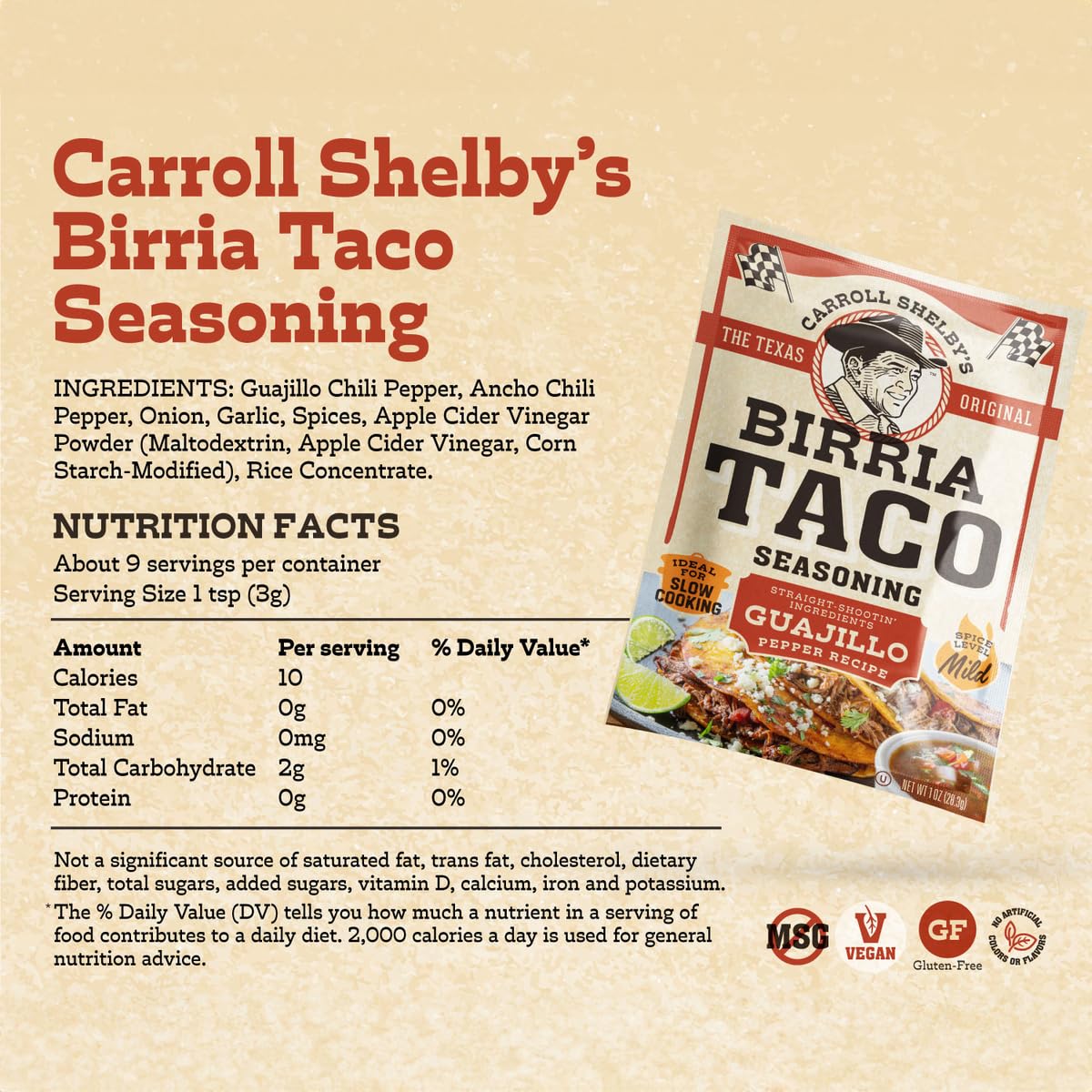 Carroll Shelby'S Original Texas Brand Authentic Birria Taco Seasoning - Savory And Spicy Flavors For Tacos And Meats (Pack Of 12