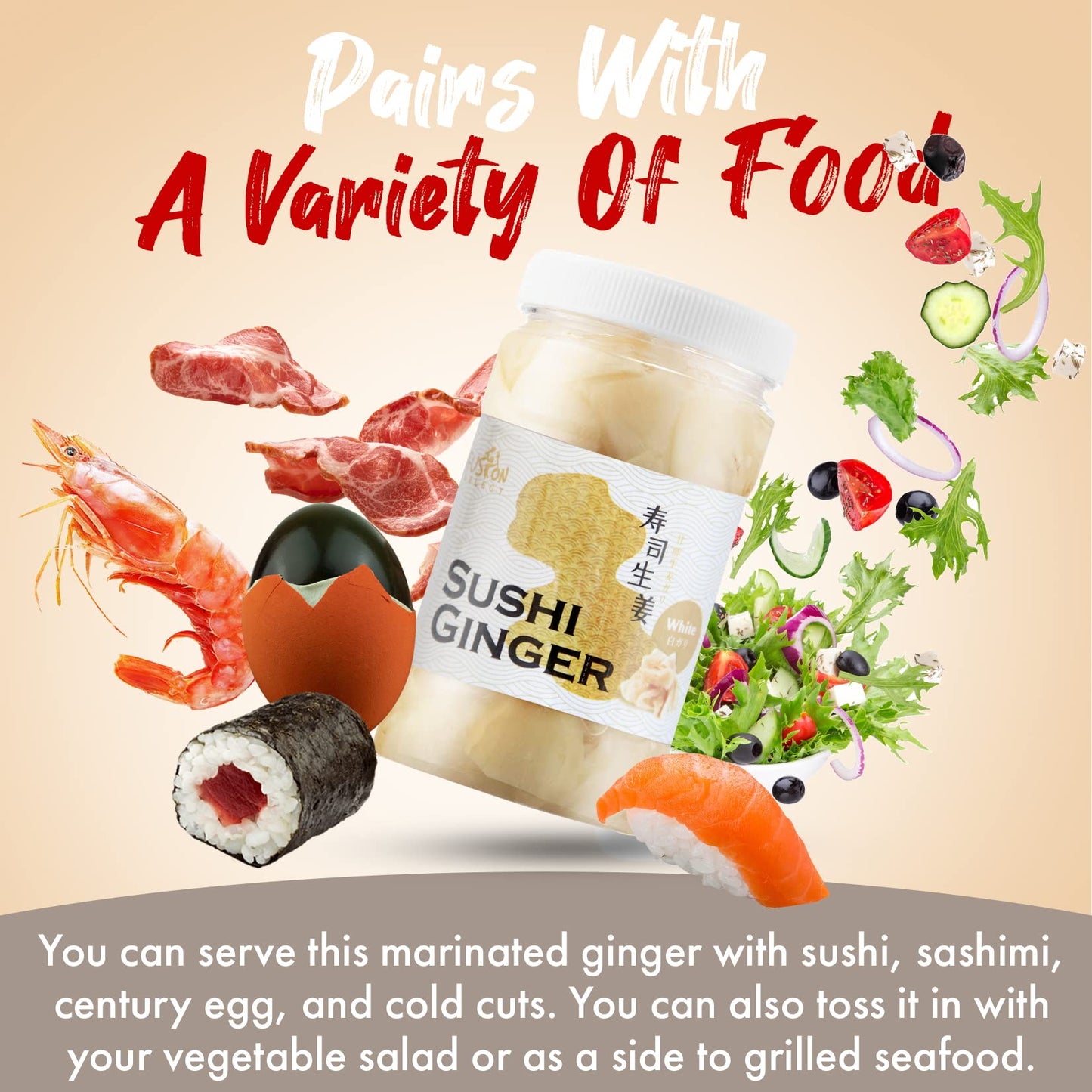 Fusion Select Sushi Ginger - Natural Sliced Gari, Pickled Ginger - No MSG, Non-GMO - 12oz (1Pk)