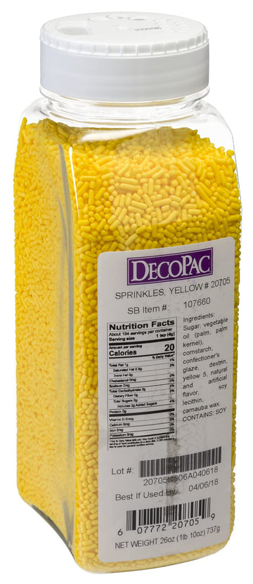 Decopac Yellow Sprinkles | Extra Large 26Oz Pack | Cake Sprinkle Mix, Fancy Sprinkles For Cake Decorating, Handheld Container, Candy Sprinkles, Cake Sprinkles - Yellow