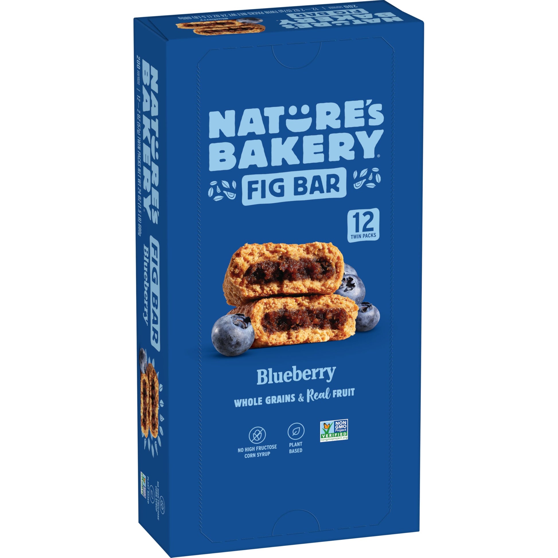 Natures Bakery Whole Wheat Fig Bars, Blueberry, Real Fruit, Vegan, Non-GMO, Snack bar, Twin packs- 12 count