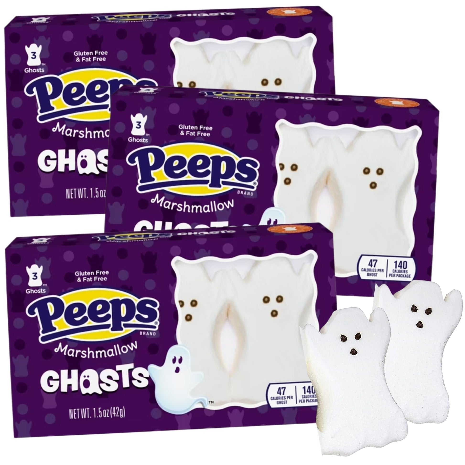 Halloween Peeps Ghost Marshmallows  Classic Spooky Candies  Cupcake and Dessert Toppers  3 Count (Pack of 3)