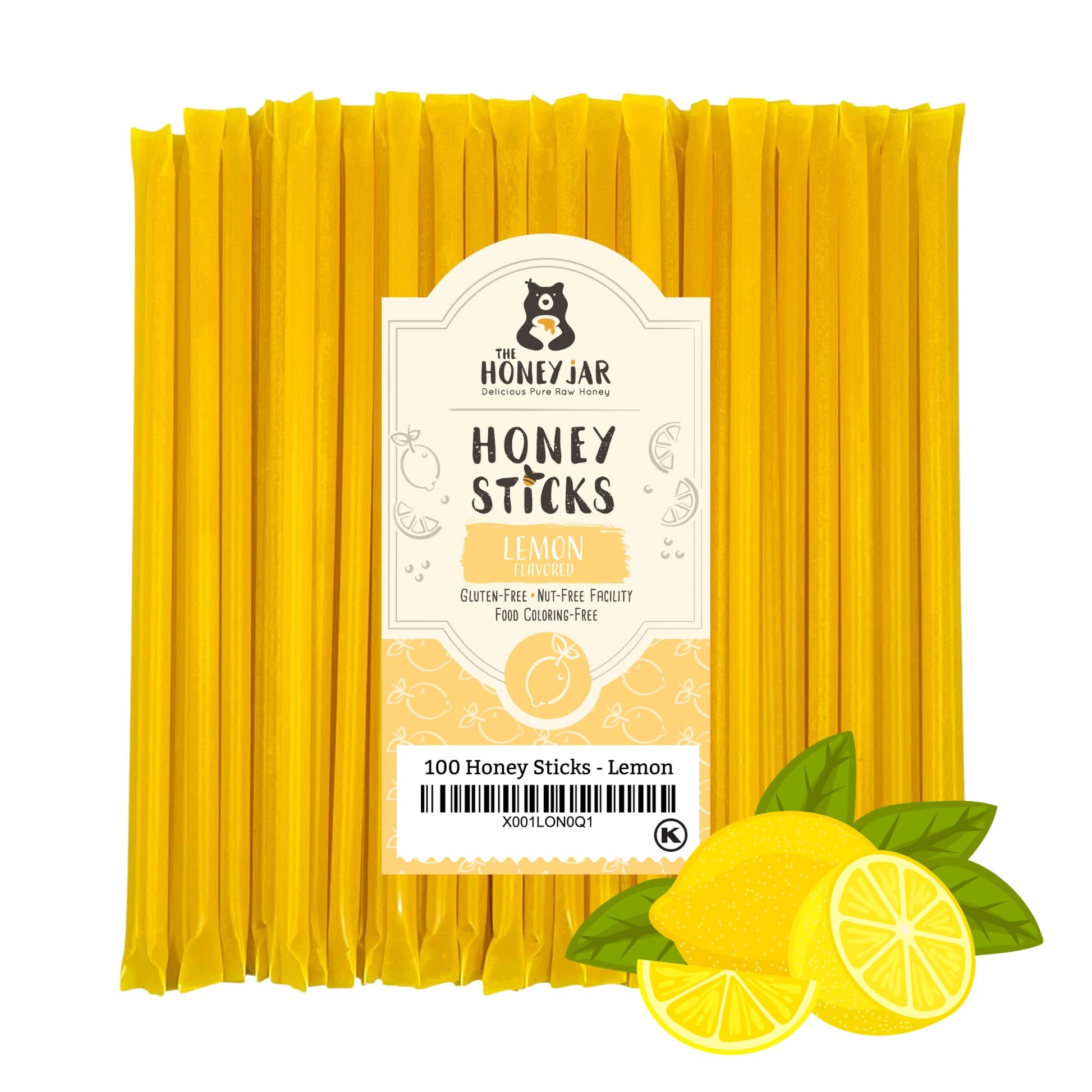 The Honey Jar Lemon Flavored Raw Honey Sticks - Pure Honey Straws for Tea & Coffee - 100 Count
