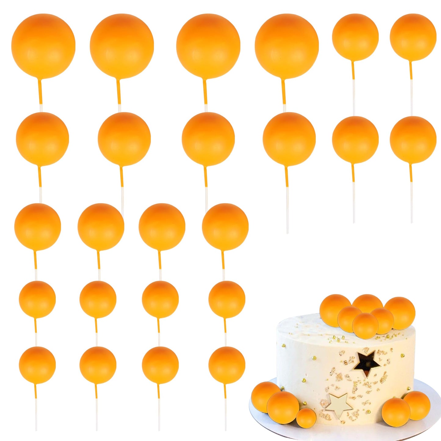 Rsstarxi Mini Balloon Cake Toppers 30 PCS Foam Balls for Baby Shower, Wedding, Birthday - Orange - Model XM402-Orange