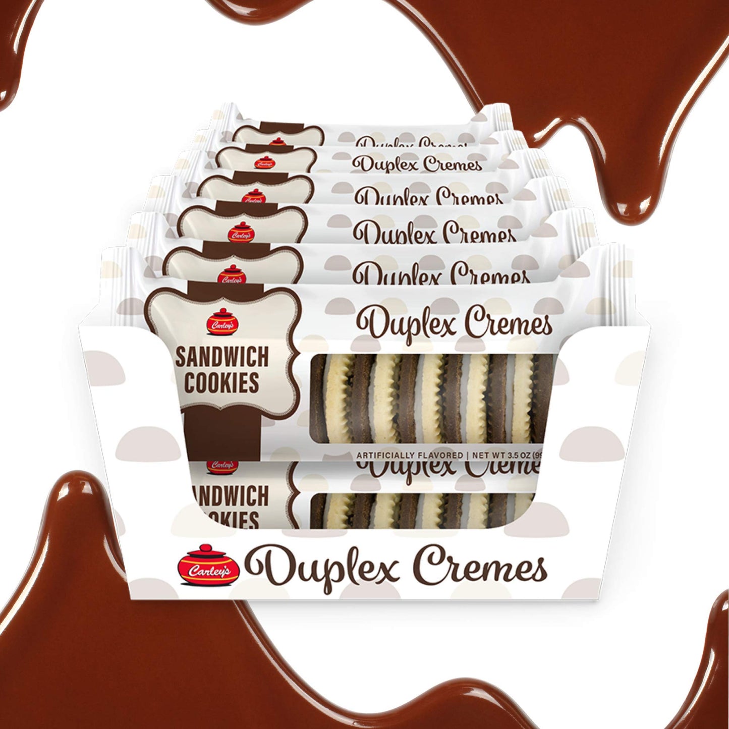 Carleys Sandwich Cookies, Duplex Chocolate & Vanilla Creme, 3.5 Oz (Pack of 12), Kosher, Nut-Free, Perfect for Lunch Boxes or Snacks