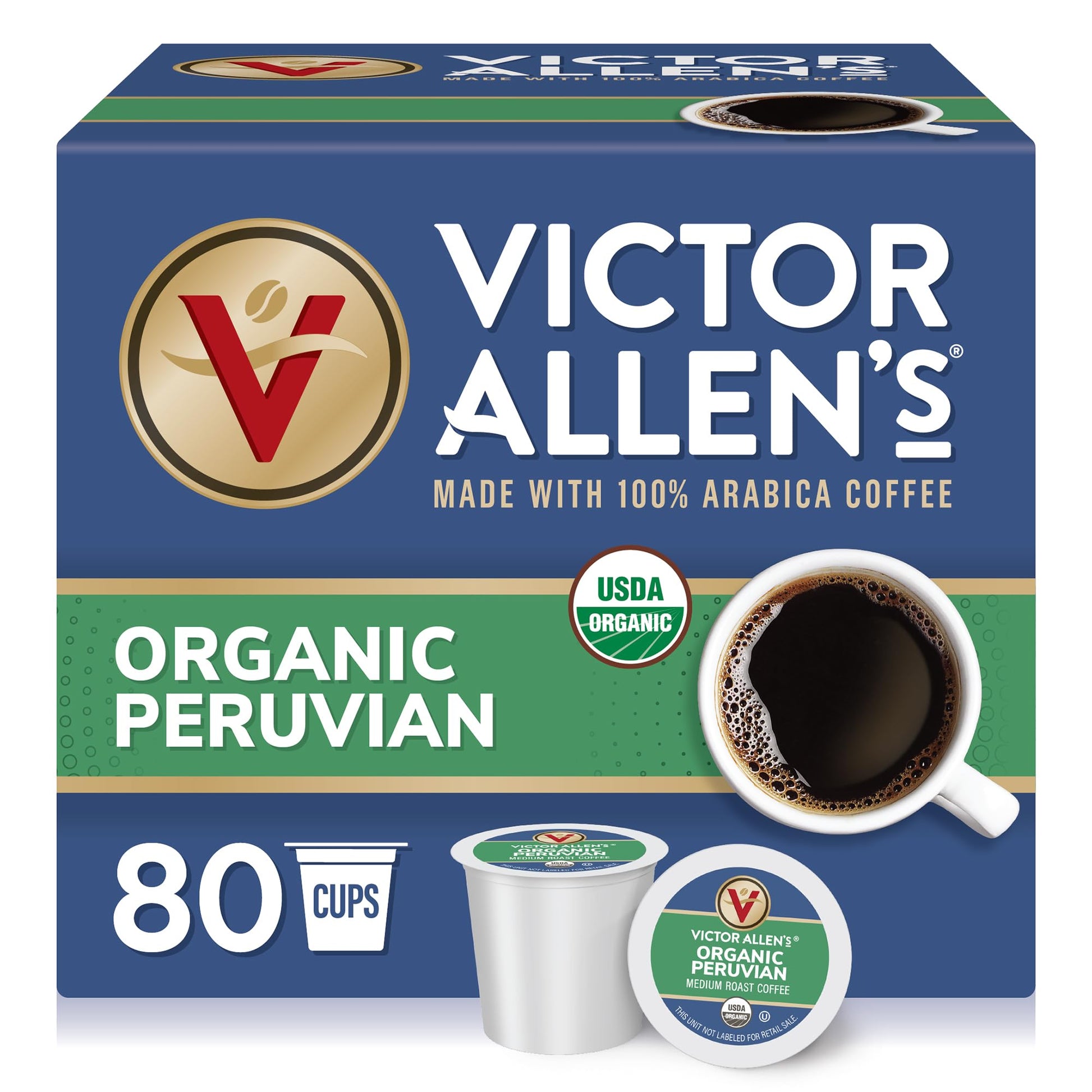Victor Allens Coffee Organic Peruvian Medium Roast Single Serve Pods 80 Count for Keurig K-Cup Brewers Brown