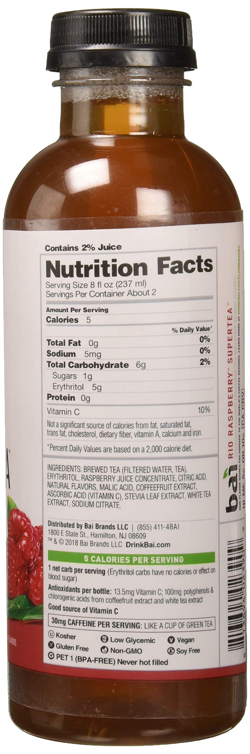 BAI Antioxidant Infusion, Rio Raspberry Tea Liquid Prepared Iced Tea, 18 Fl Oz