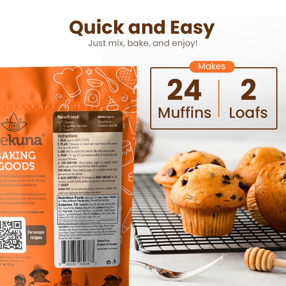 Livekuna - Banana Muffin & Bread Mix - Chocolate Chips Banana Flavoured Muffin Mixes For Baking, Great For Any Muffin & Banana B