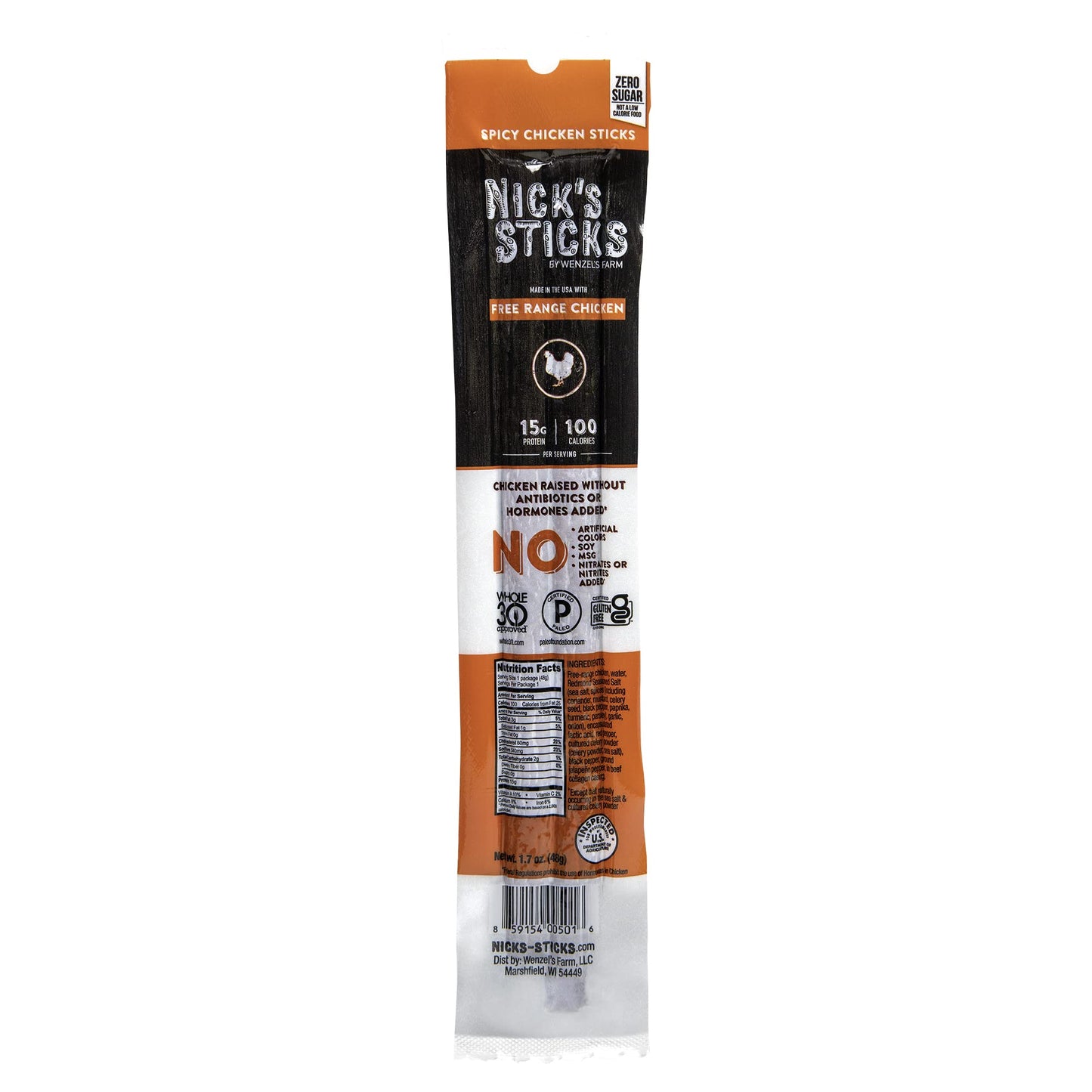 Nicks Sticks Spicy Free Range Clean & Balanced Chicken Snack Sticks | Made in the USA | Gluten Free | Paleo, Keto, Whole30 Appr