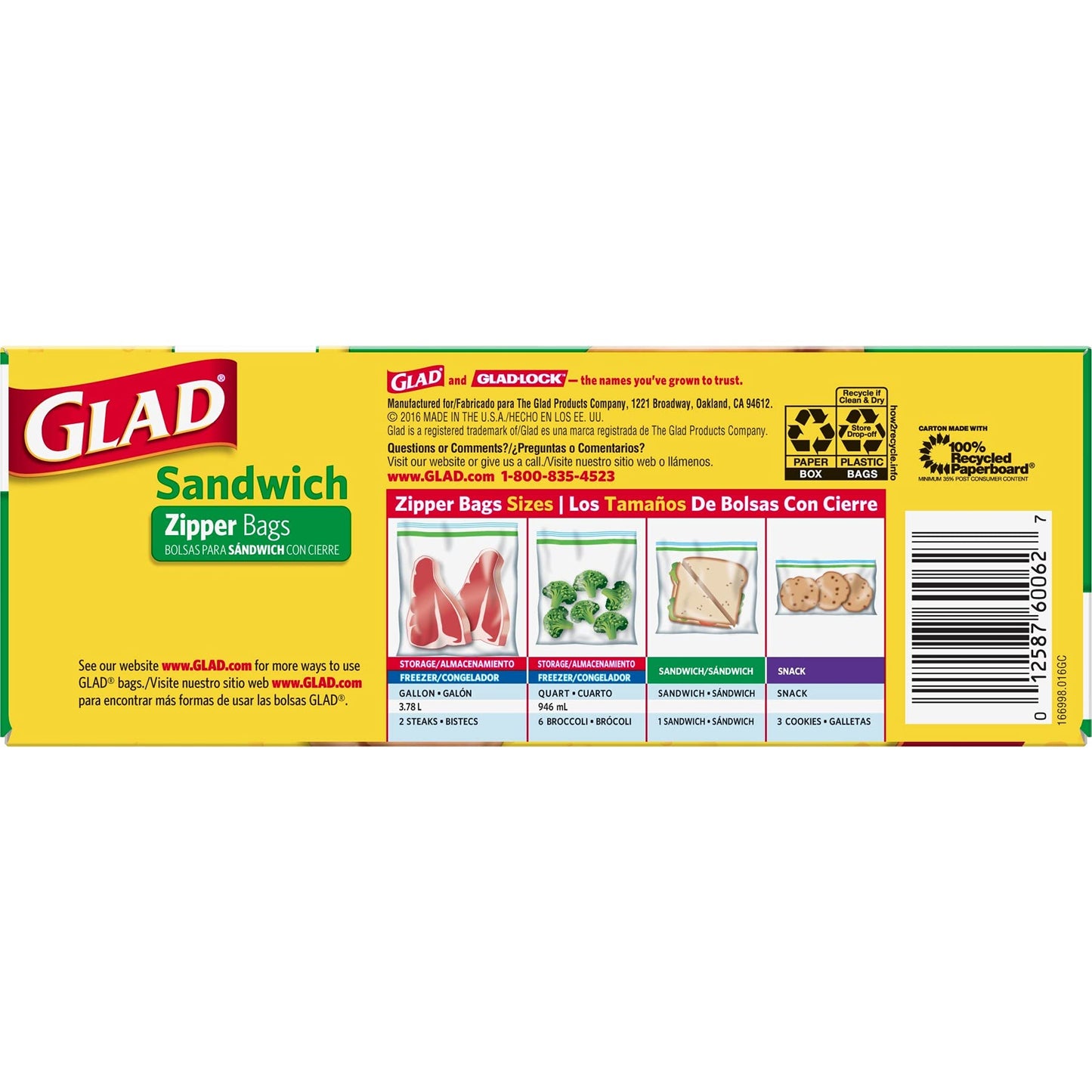Glad Zipper Food Storage Sandwich Bags, On-The-Go Snack And Lunch Bags, Zipper Sandwich Sealer, Microwave Safe, Bpa Free, 100 Co