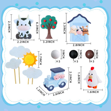 Jevenis Blue Farm Animal Cake Decoration Sheep Cake Topper Farm Animal Birthday Decoration Cow Cake Decoration Pig Cake Topper F