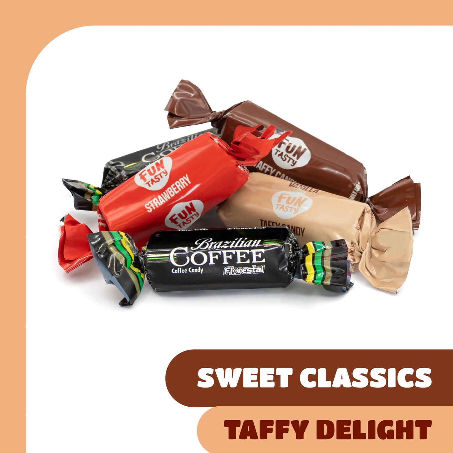 Taffy Candy Mix - 2 Pound Bag (150 Count) - Individually Wrapped Vanilla  Chocolate  Strawberry Caramels and Coffee Chews - Assorted Candy Variety Pack