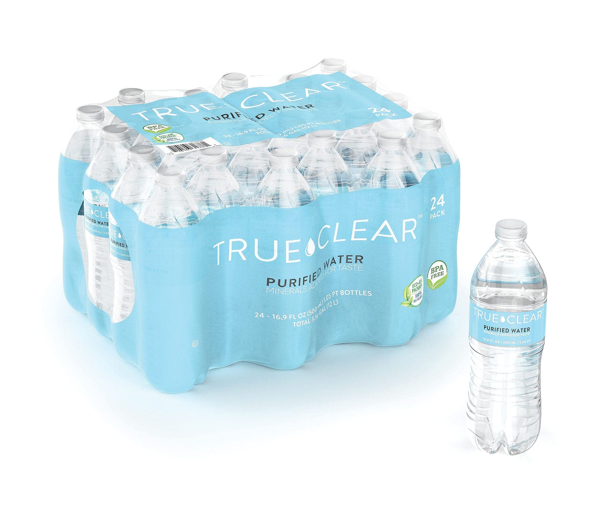 True Clear Purified Bottled Water, Bpa Free Water Bottles, Easy To Carry (16.9 Oz Per Bottle, 24 Bottles Per Carton)