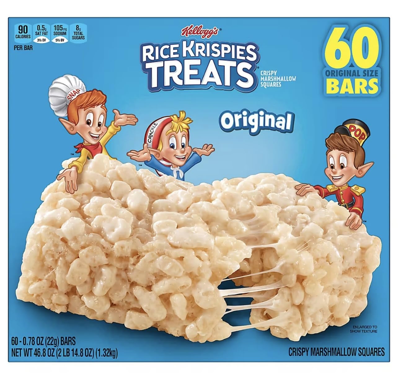 Kellog sRice Krispiexs Treats, Crispy Marhsmallow Cereal Bars| Individually Wrapped Lunchs Snacks Grab N Go Kid Snacks | (60 Bar