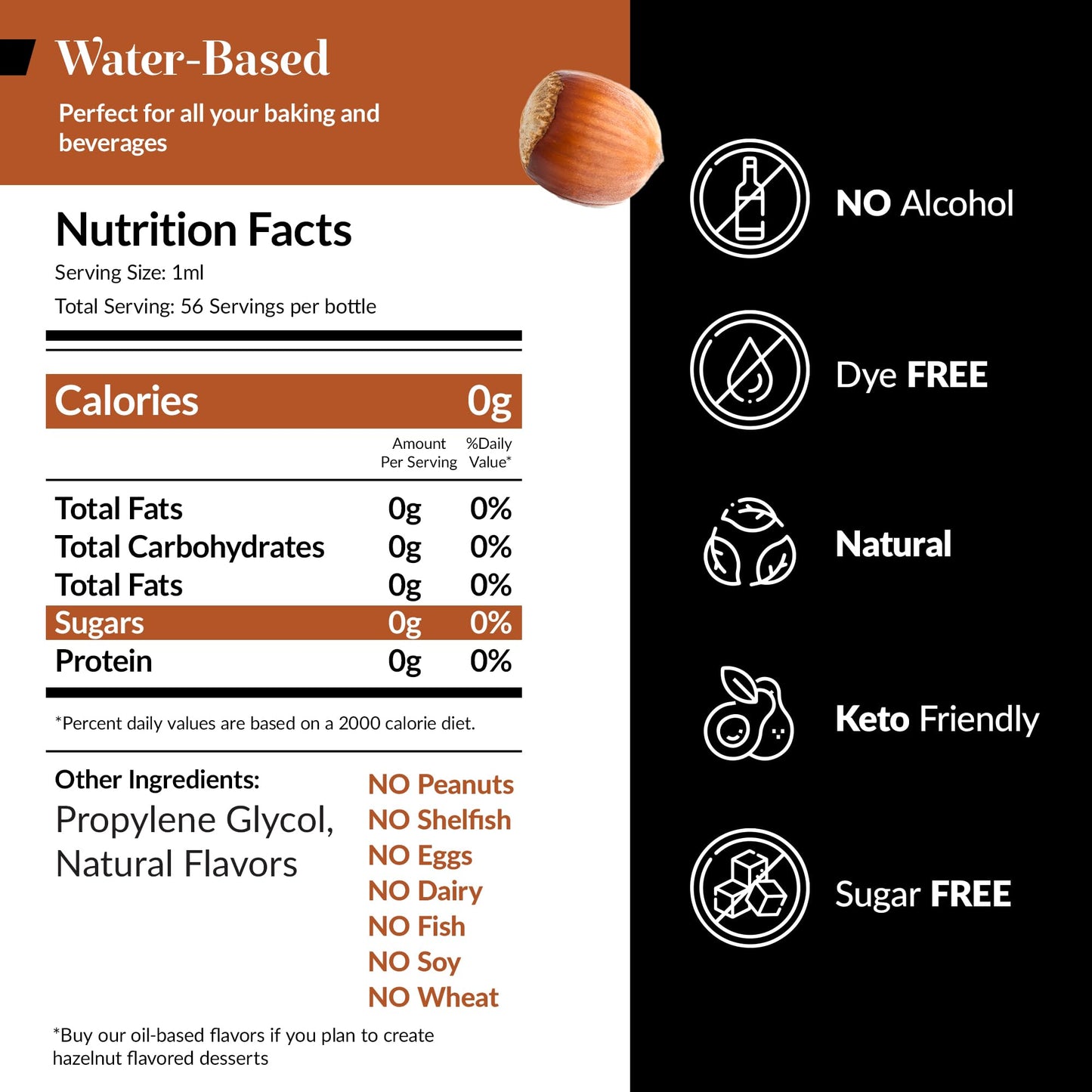 Dolce Flav Hazelnut Extract - Water-Soluble, Sugar-Free Flavoring for Coffee & Baking - 2 Oz.
