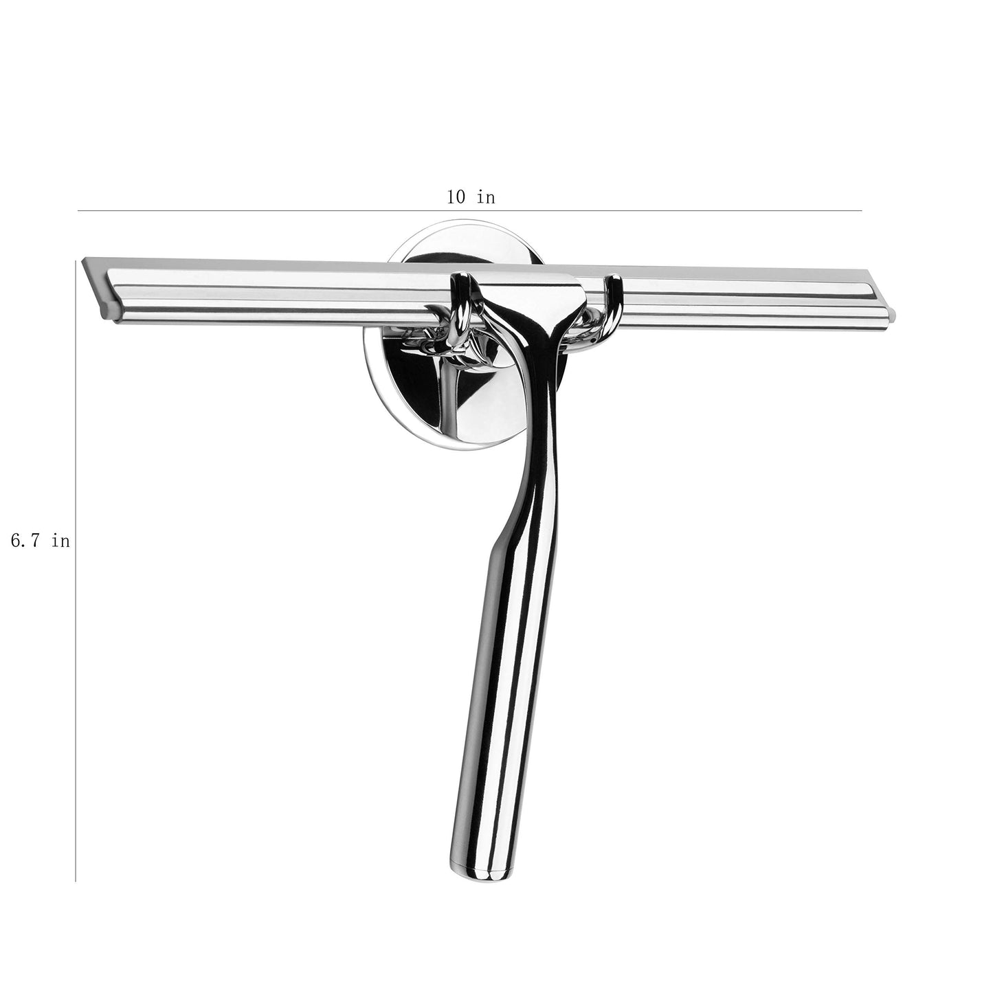 Ettori Shower Squeegee Clear Glass Wall Cleaner Stainless Steel With Suction Storage Hook -10'', Chrome